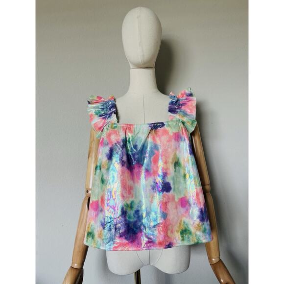NEW Queen of Sparkles Size M Metallic Tie Dye Rainbow Tank Top NWT - Picture 4 of 16